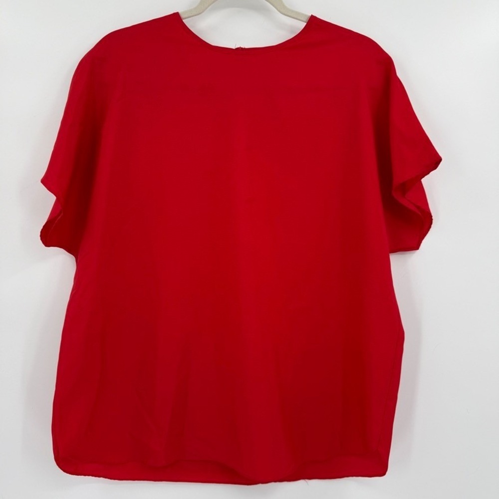 VTG Lauren Lee Womens Minimalist Large Red Blouse Short Sleeve‎ Holiday Preppy